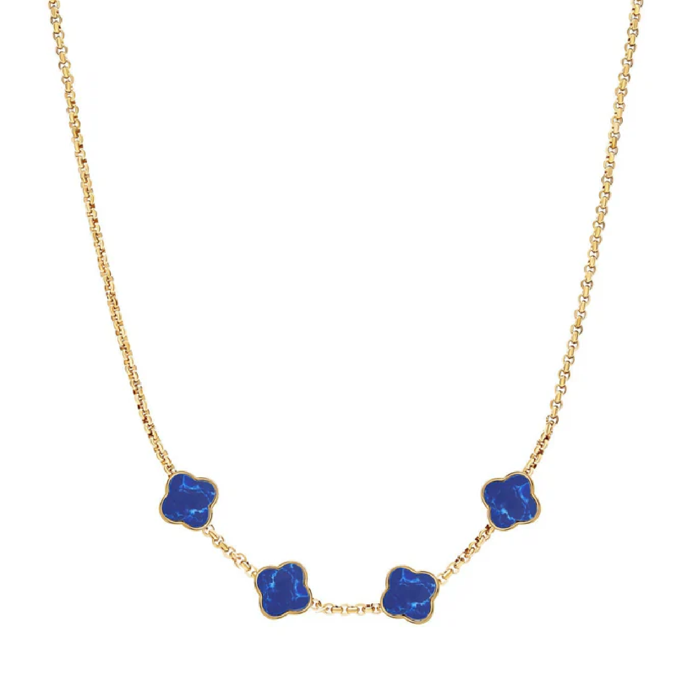 Blue Lace Agate Clover Custom Name Necklace (Gold)