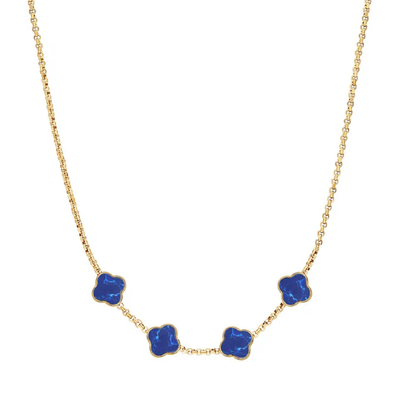 Blue Lace Agate Clover Custom Name Necklace (Gold)