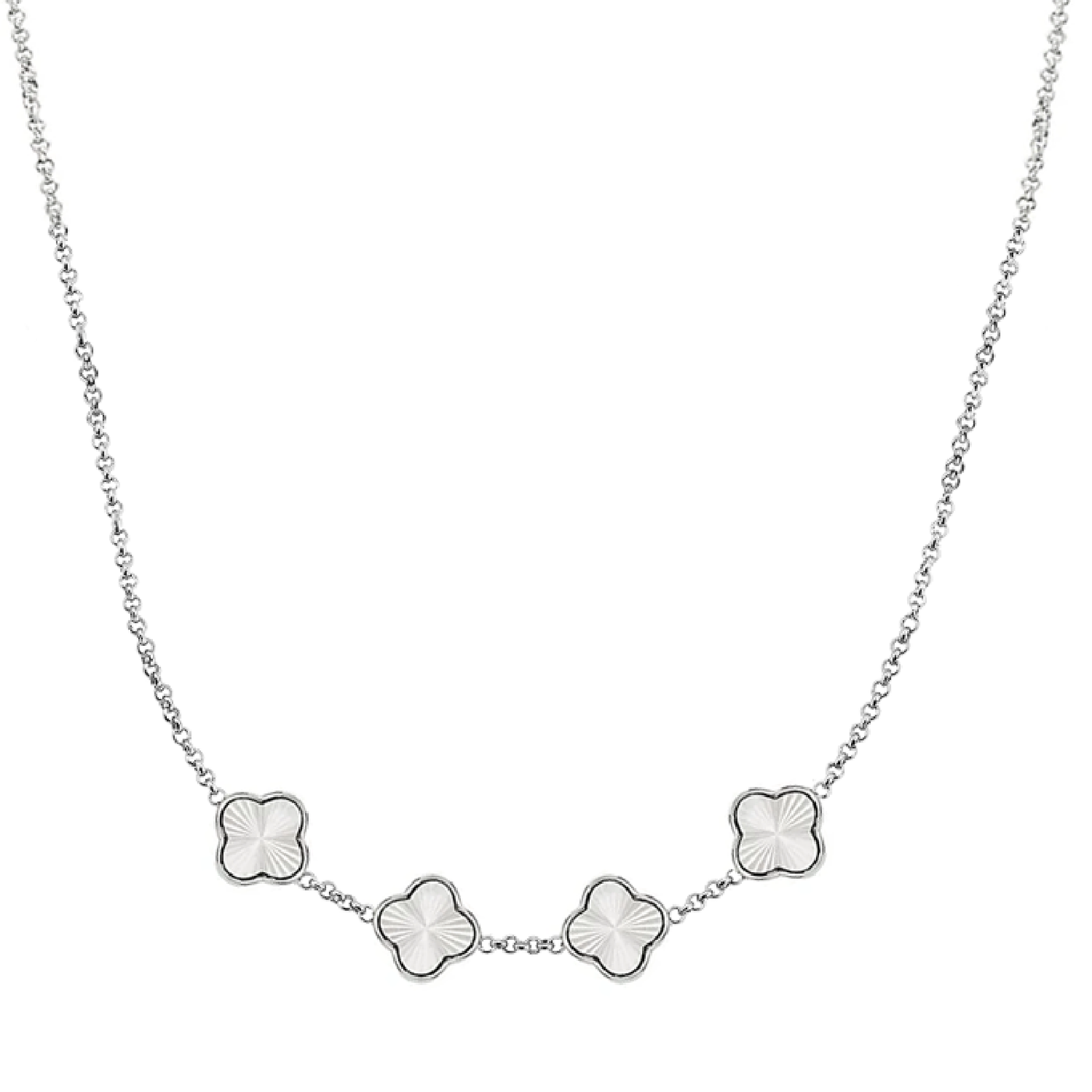 Textured Clover Custom Name Necklace (Silver)