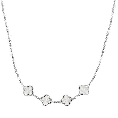 Textured Clover Custom Name Necklace (Silver)