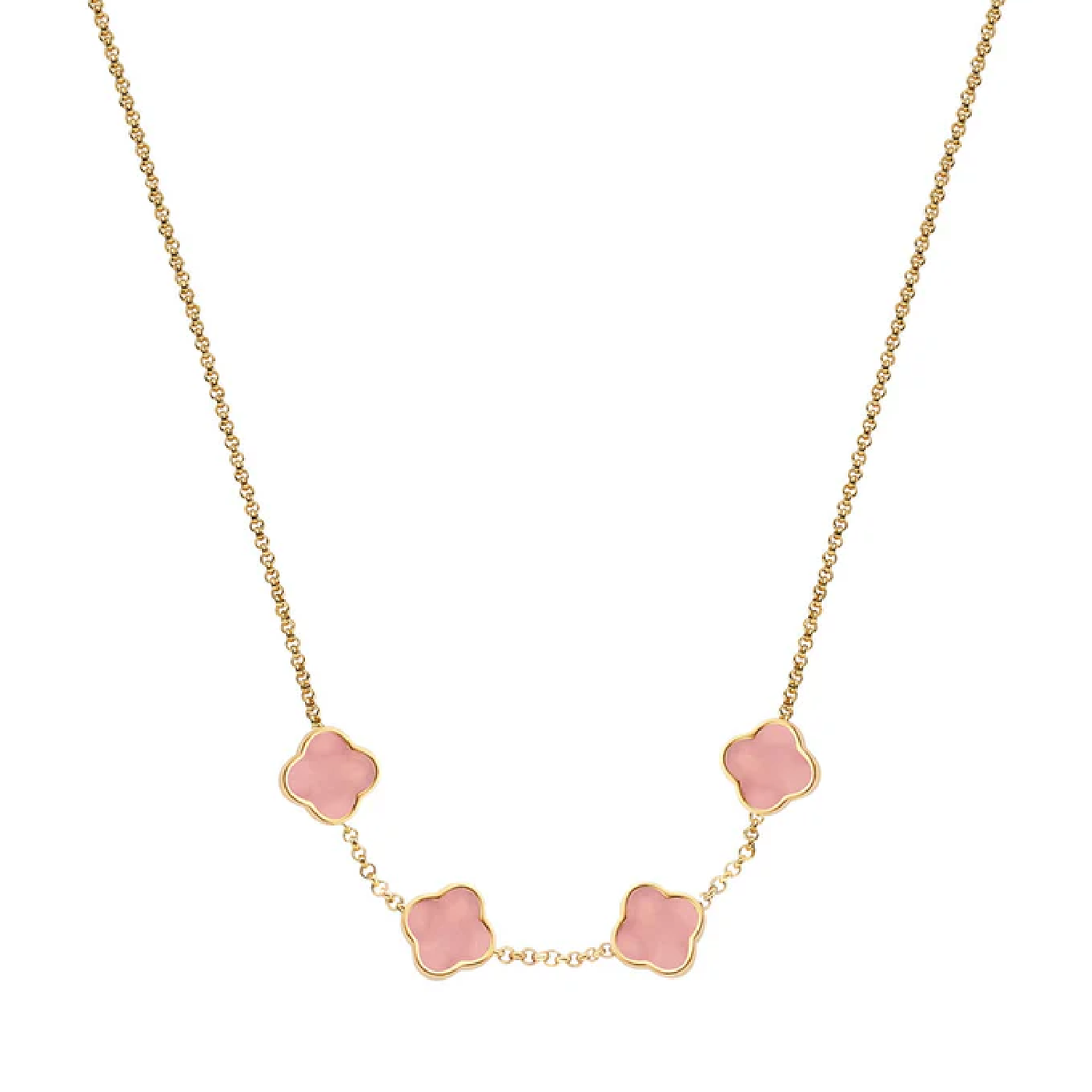 Rose Quartz Clover Custom Name Necklace (Gold)