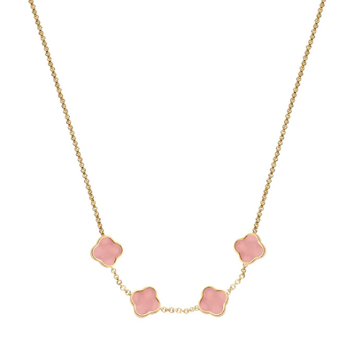 Rose Quartz Clover Custom Name Necklace (Gold)