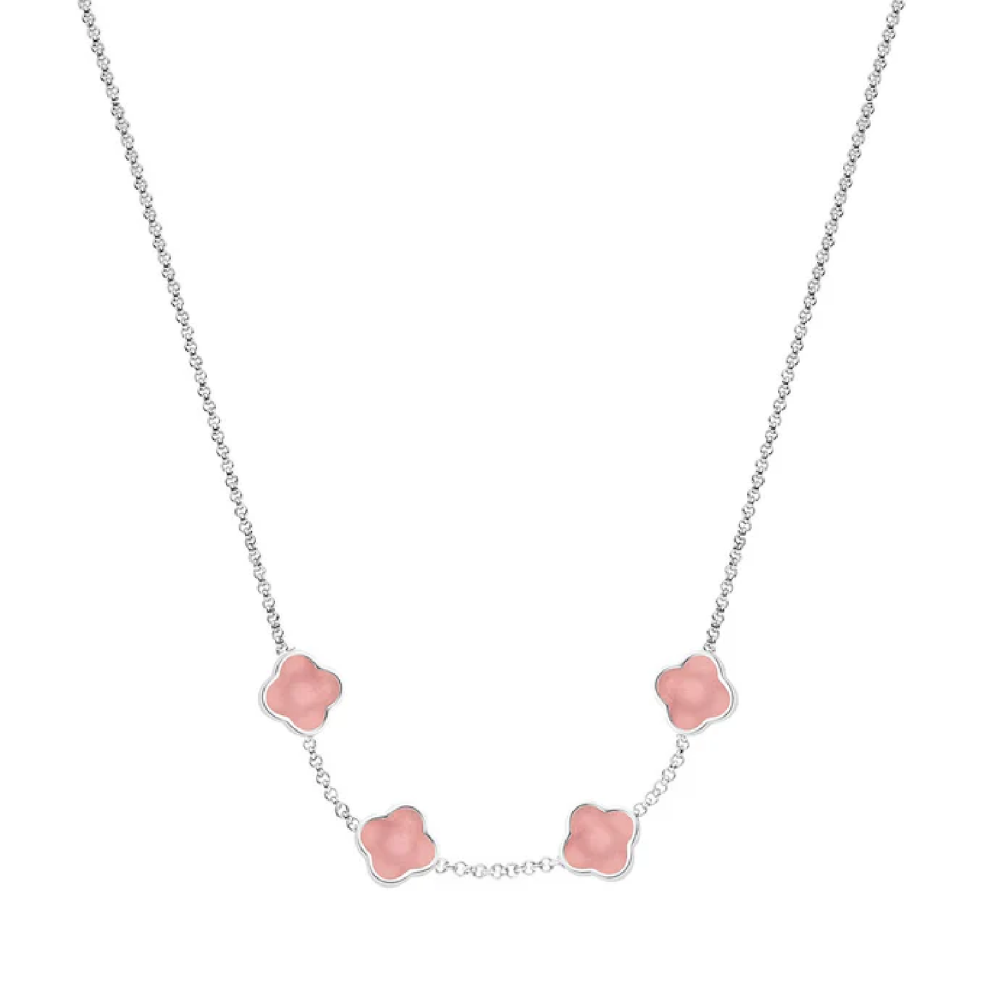 Rose Quartz Clover Custom Name Necklace (Silver)