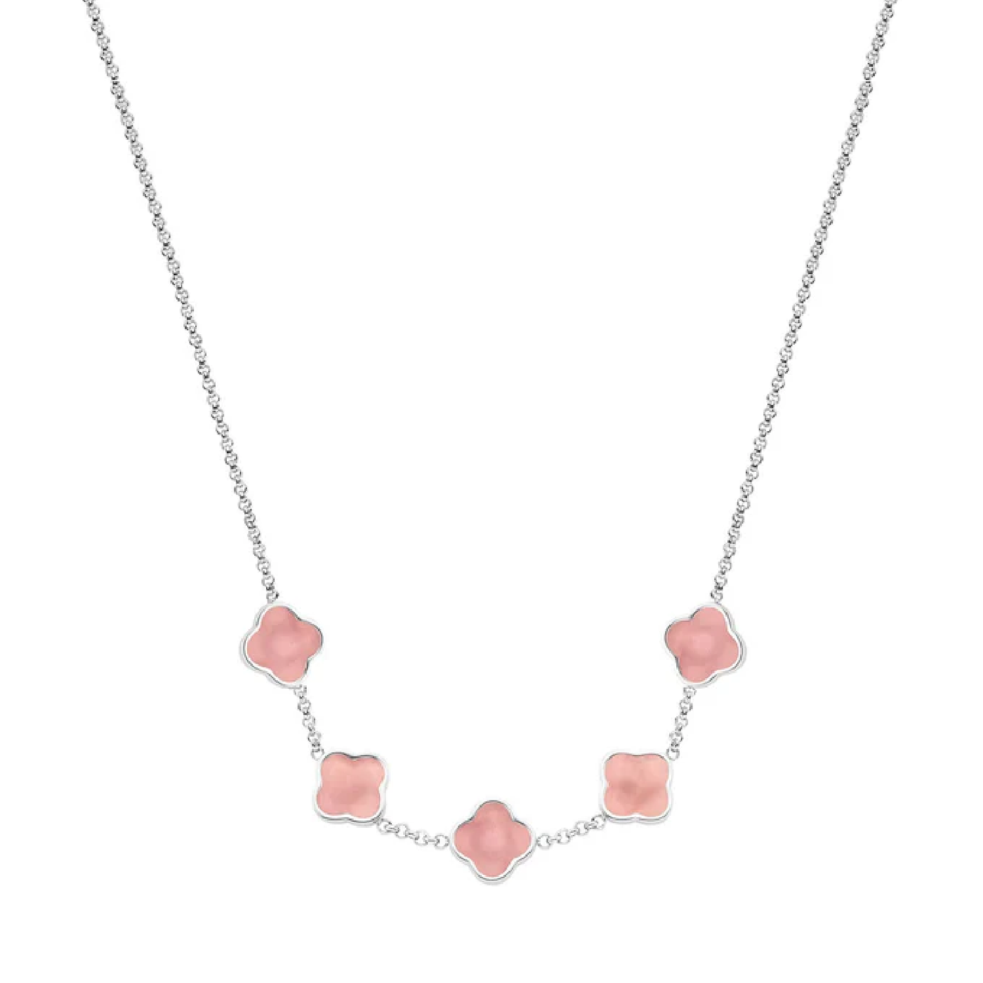 Rose Quartz Clover Custom Name Necklace (Silver)