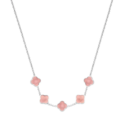 Rose Quartz Clover Custom Name Necklace (Silver)