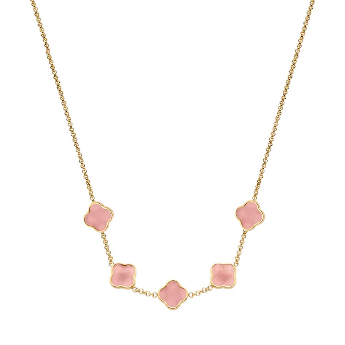 Rose Quartz Clover Custom Name Necklace (Gold)