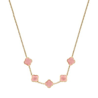 Rose Quartz Clover Custom Name Necklace (Gold)
