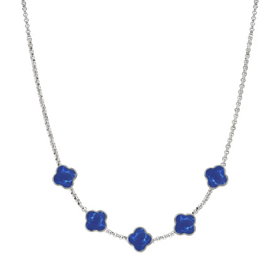 Blue Lace Agate Clover Custom Name Necklace (Silver)