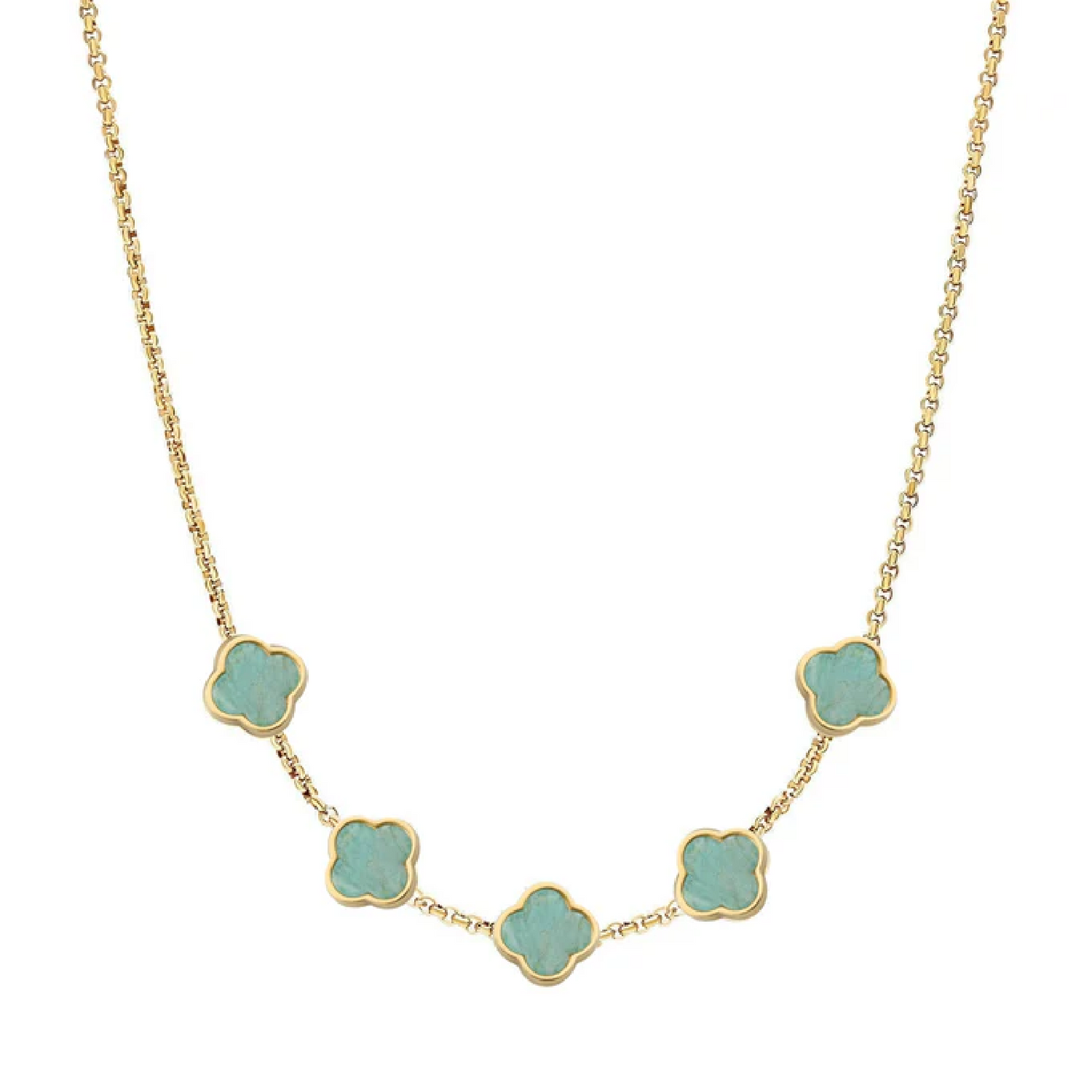 Amazonite Clover Custom Name Necklace (Gold)