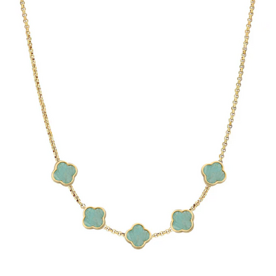 Amazonite Clover Custom Name Necklace (Gold)