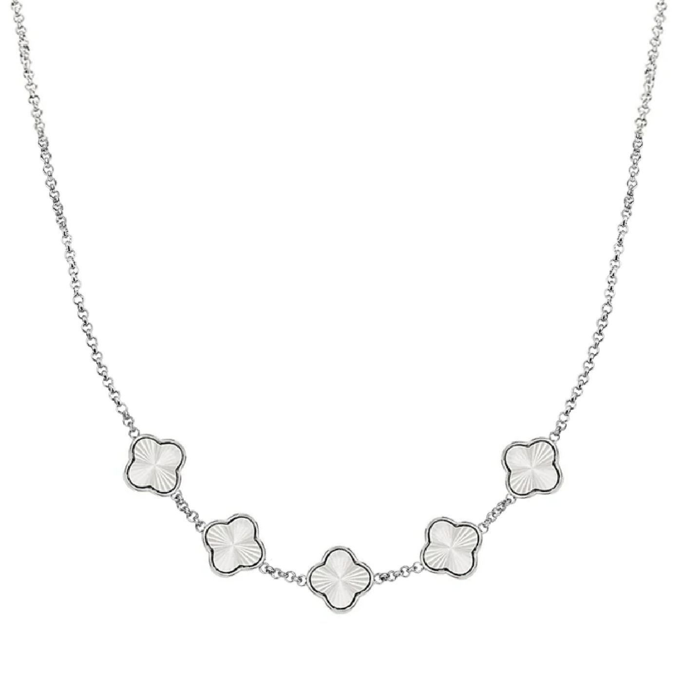 Textured Clover Custom Name Necklace (Silver)