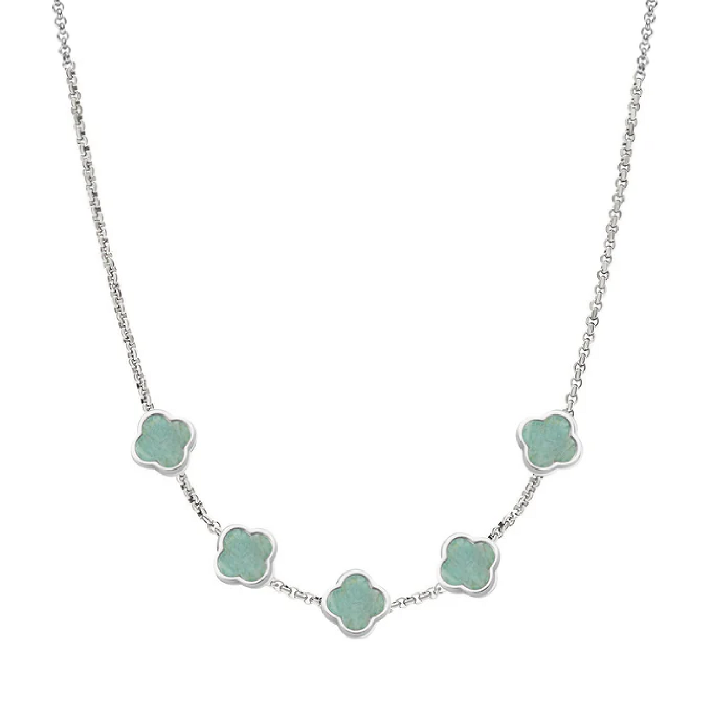 Amazonite Clover Custom Name Necklace (Silver)