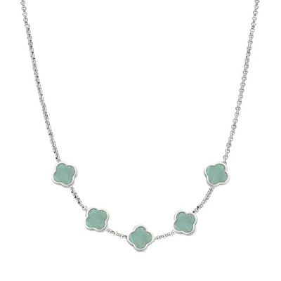 Amazonite Clover Custom Name Necklace (Silver)