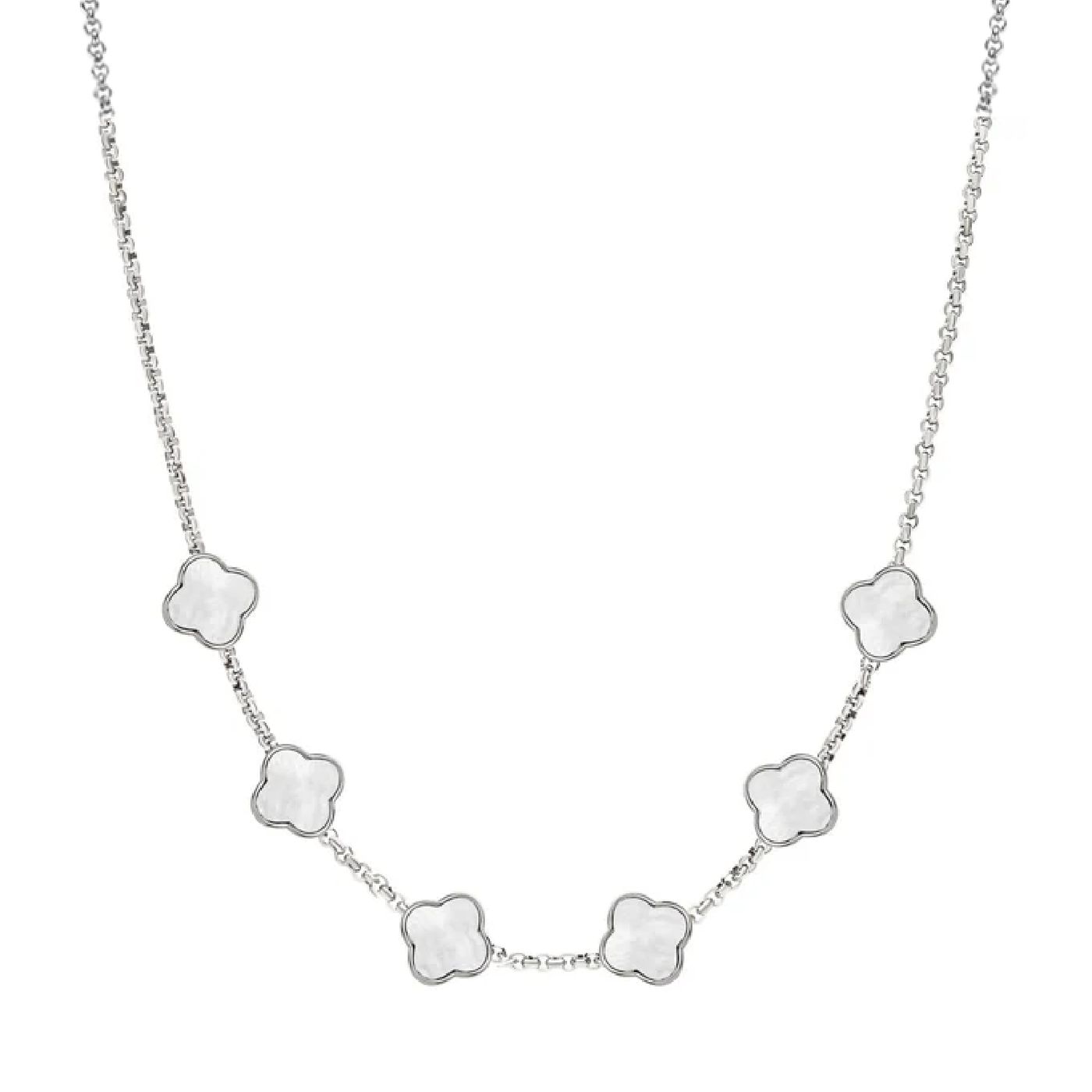 Pearl Clover Custom Name Necklace (Silver)