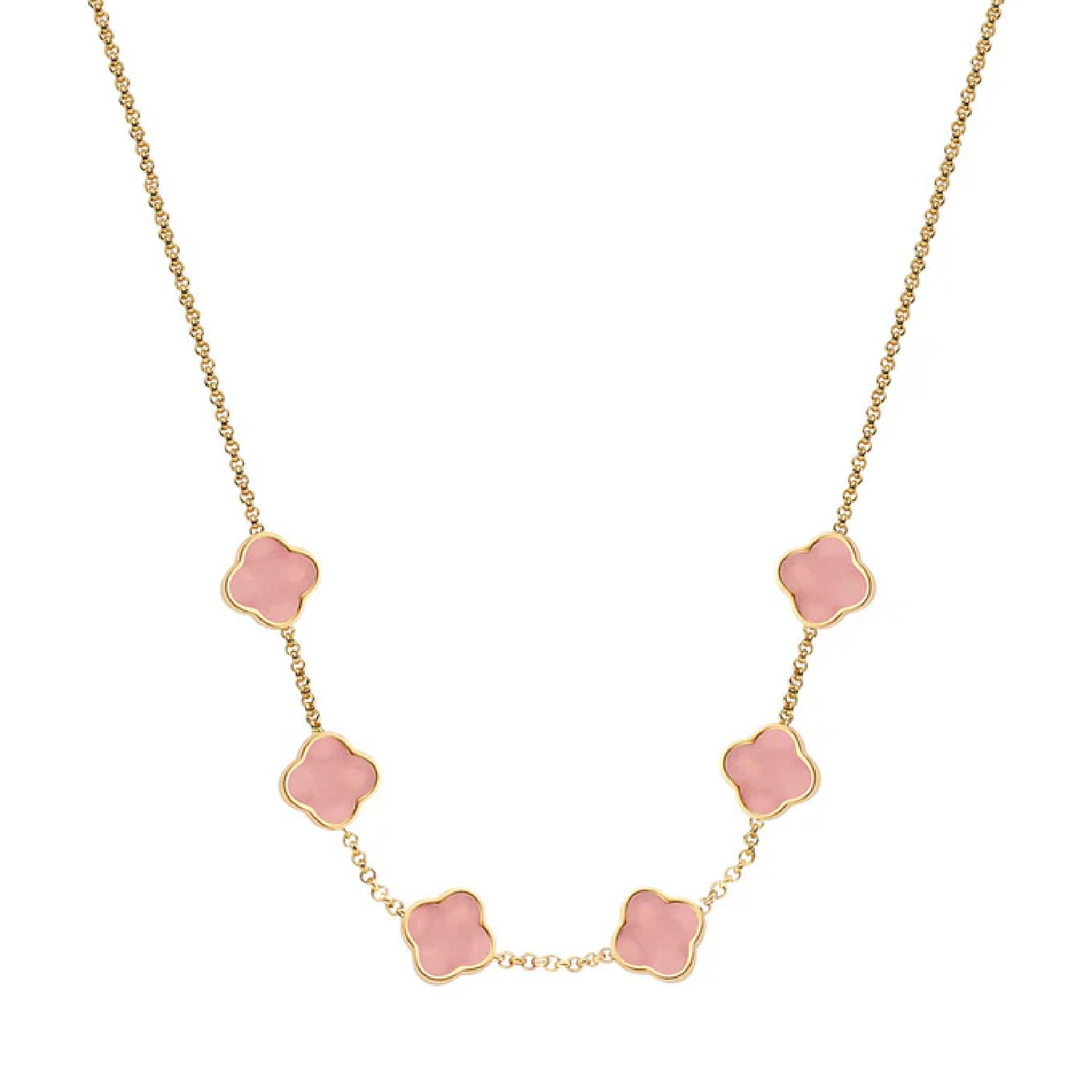 Rose Quartz Clover Custom Name Necklace (Gold)