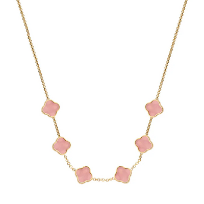 Rose Quartz Clover Custom Name Necklace (Gold)