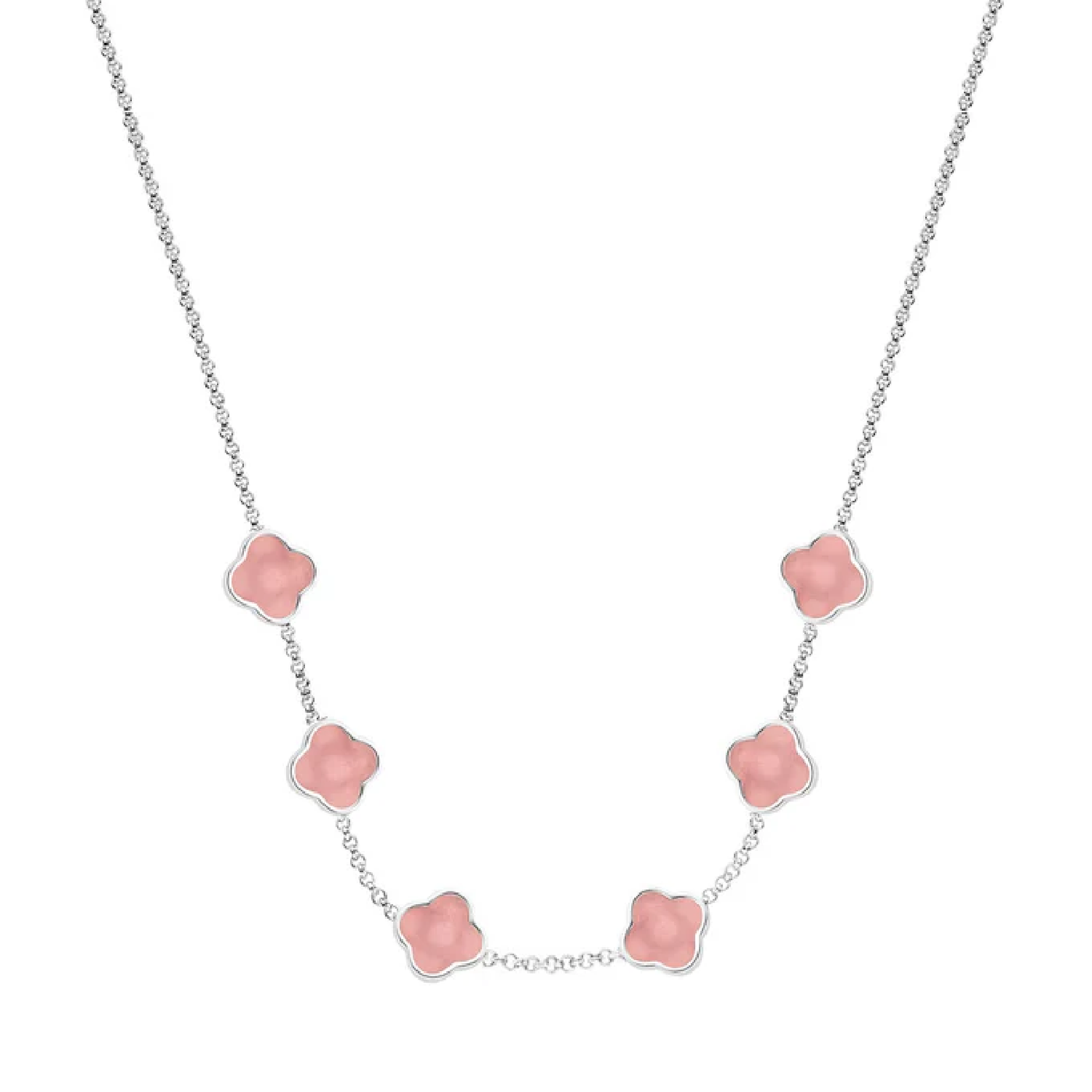 Rose Quartz Clover Custom Name Necklace (Silver)