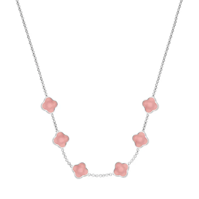 Rose Quartz Clover Custom Name Necklace (Silver)