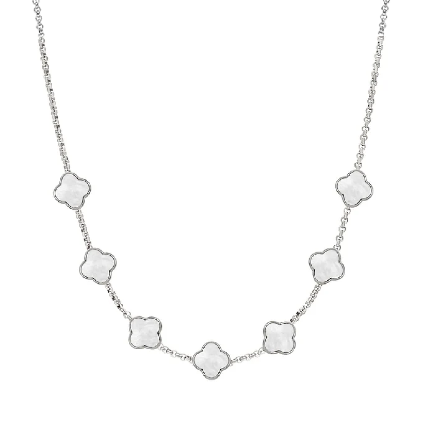 Pearl Clover Custom Name Necklace (Silver)