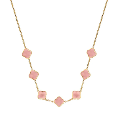 Rose Quartz Clover Custom Name Necklace (Gold)