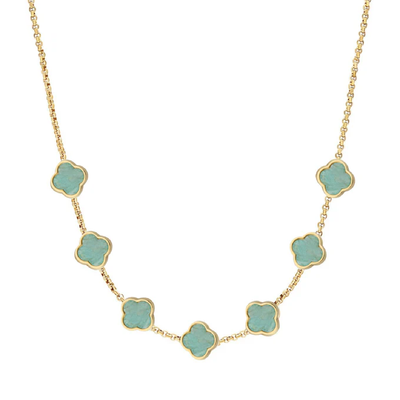Amazonite Clover Custom Name Necklace (Gold)