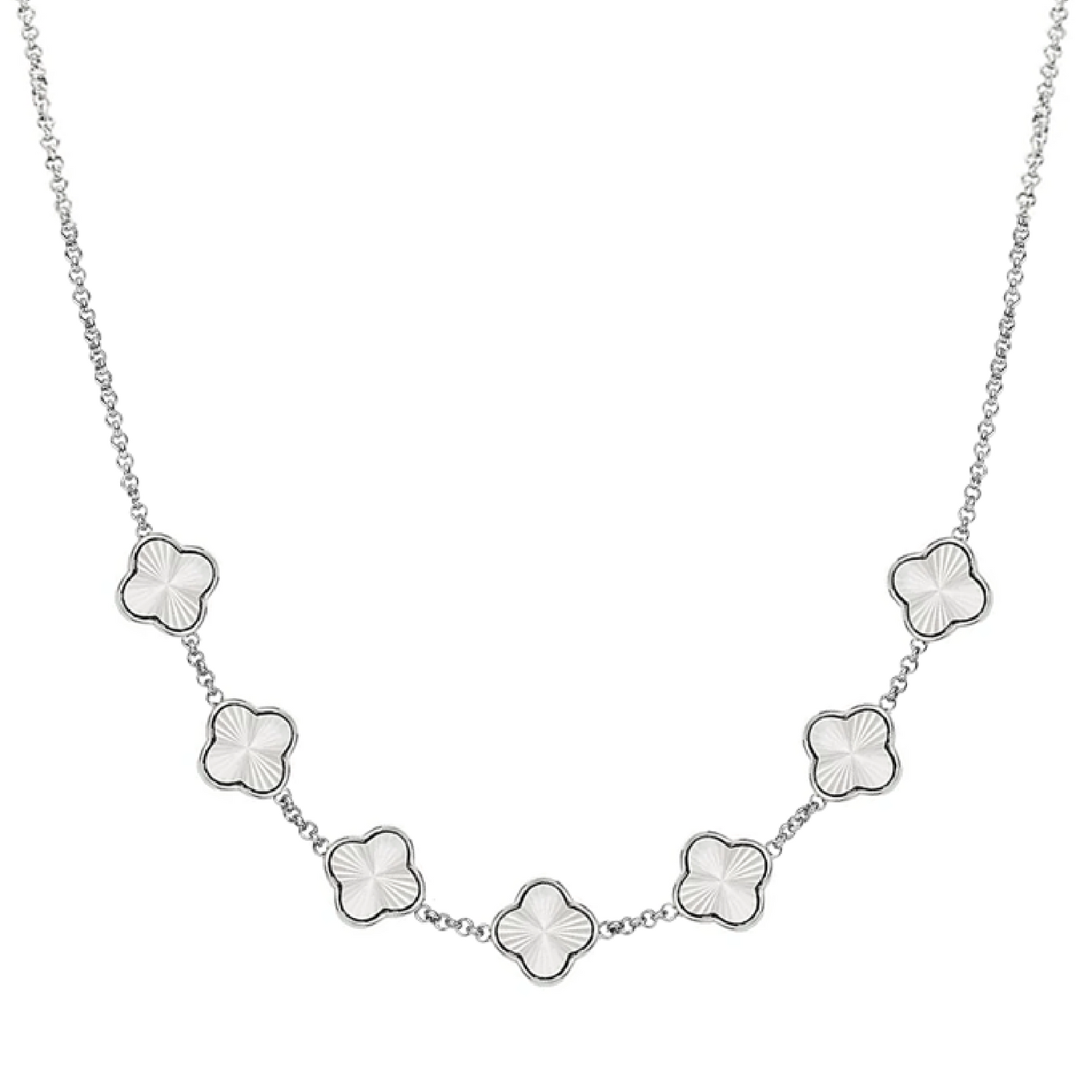 Textured Clover Custom Name Necklace (Silver)
