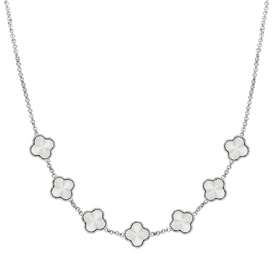 Textured Clover Custom Name Necklace (Silver)