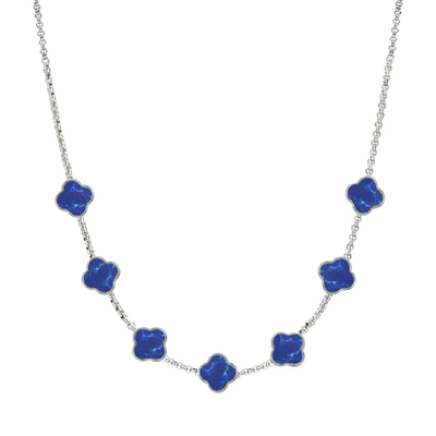 Blue Lace Agate Clover Custom Name Necklace (Silver)