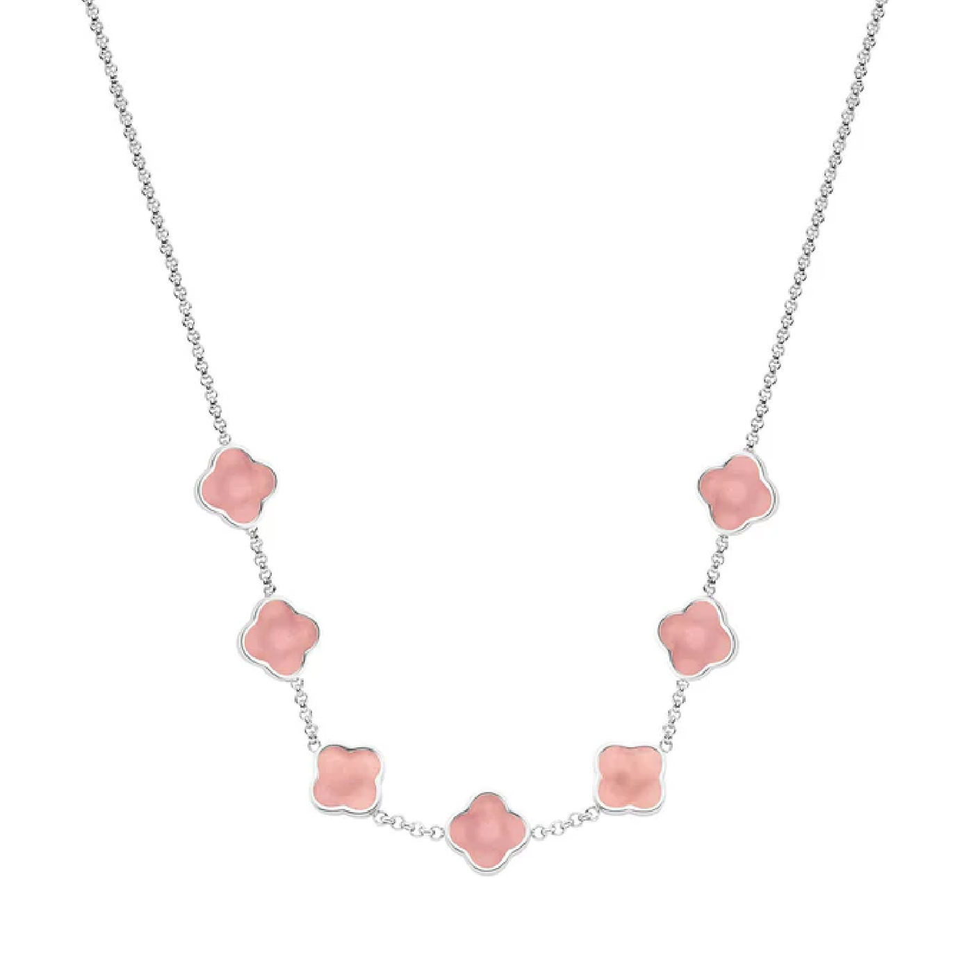 Rose Quartz Clover Custom Name Necklace (Silver)