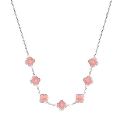 Rose Quartz Clover Custom Name Necklace (Silver)