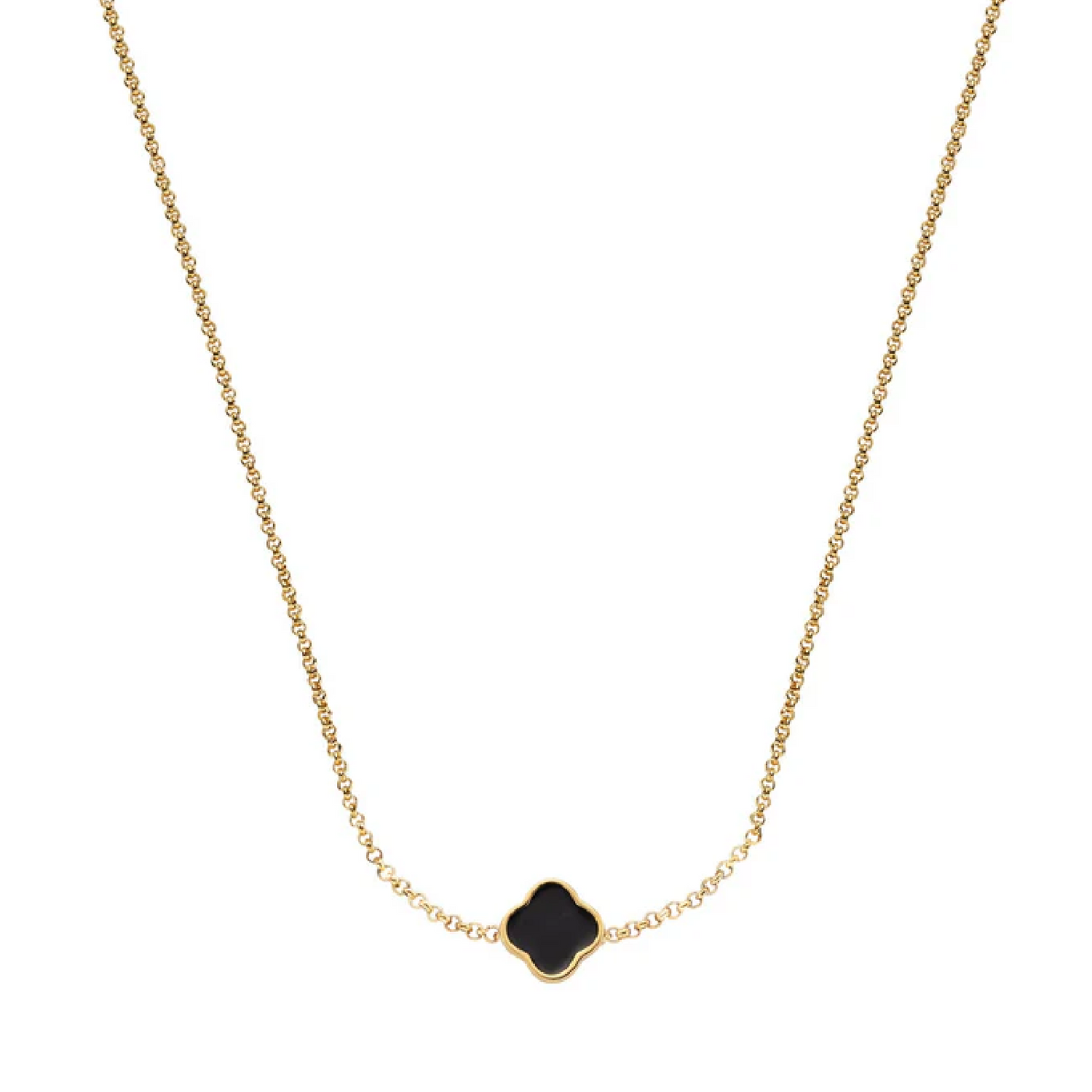 Black Enamel Clover Custom Name Necklace (Gold)