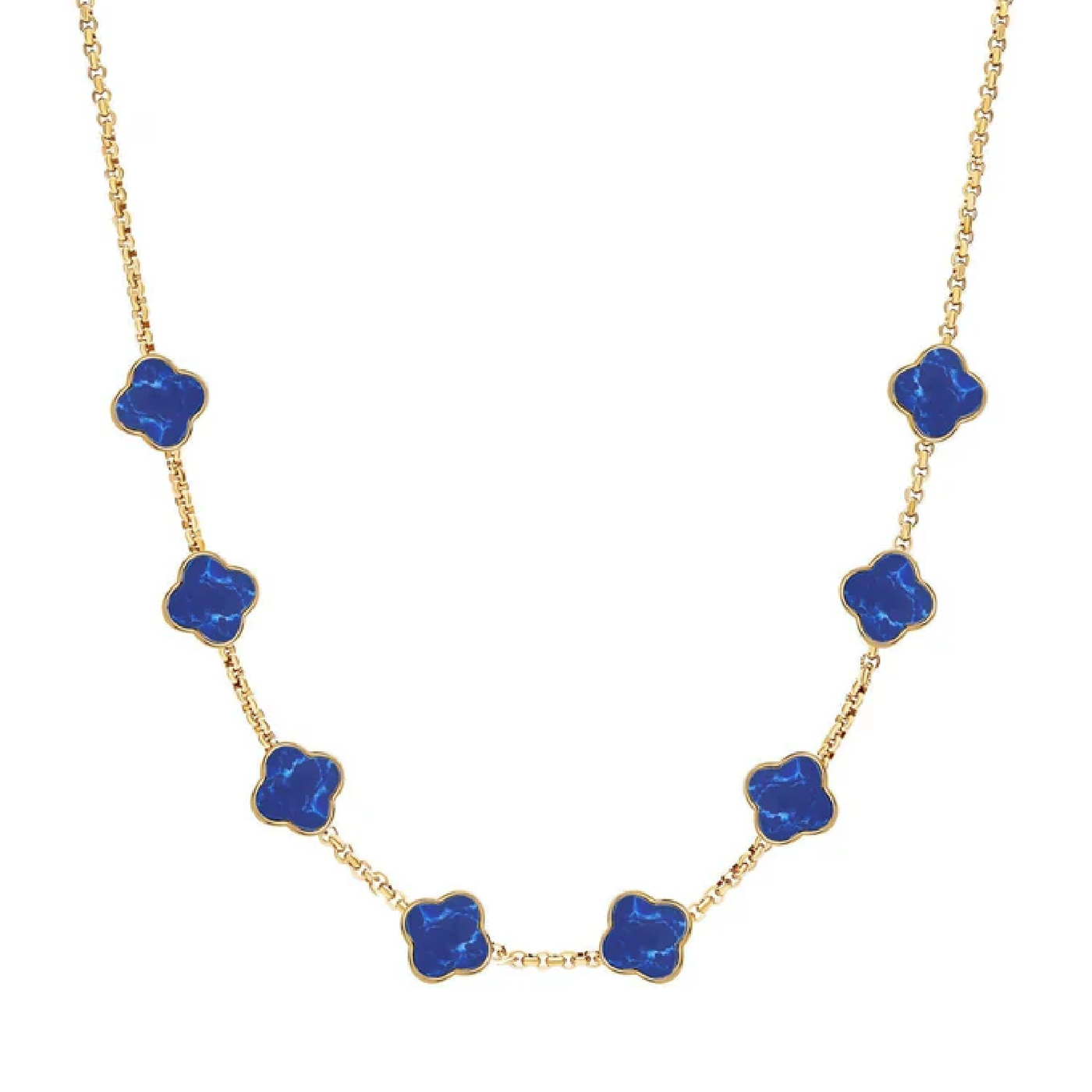Blue Lace Agate Clover Custom Name Necklace (Gold)