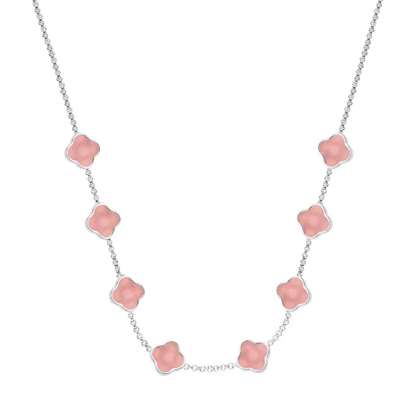 Rose Quartz Clover Custom Name Necklace (Silver)