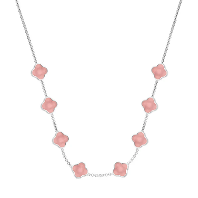Rose Quartz Clover Custom Name Necklace (Silver)