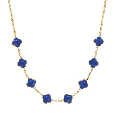 Blue Lace Agate Clover Custom Name Necklace (Gold)