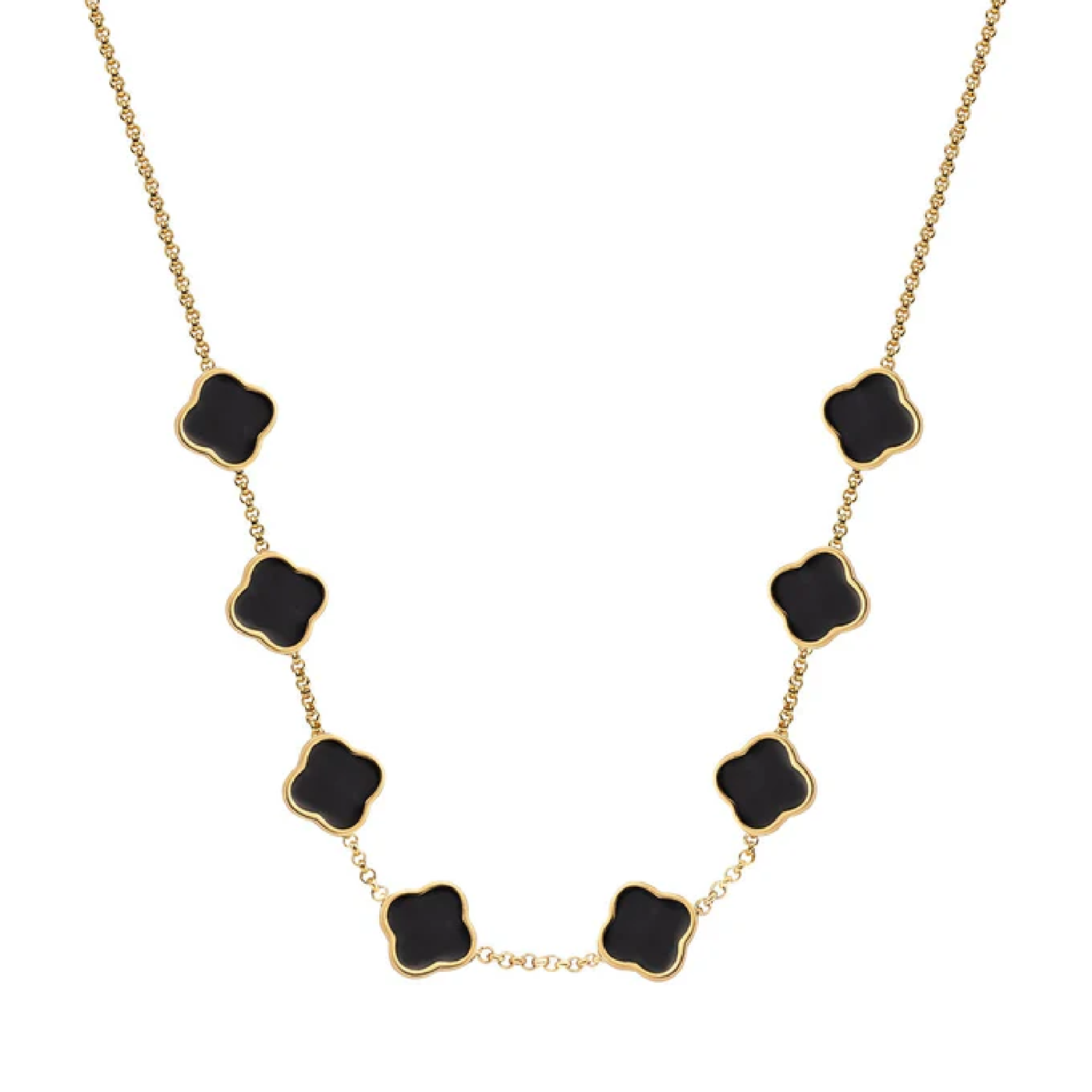 Black Enamel Clover Custom Name Necklace (Gold)
