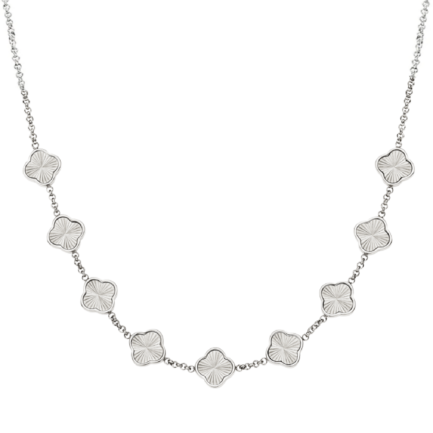Textured Clover Custom Name Necklace (Silver)