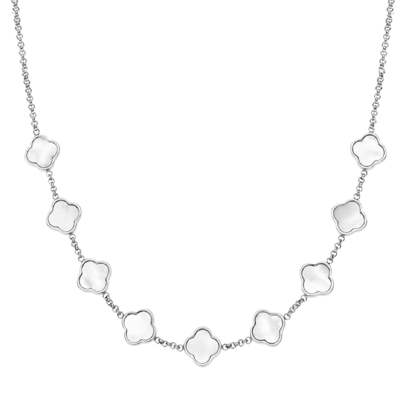 Pearl Clover Custom Name Necklace (Silver)