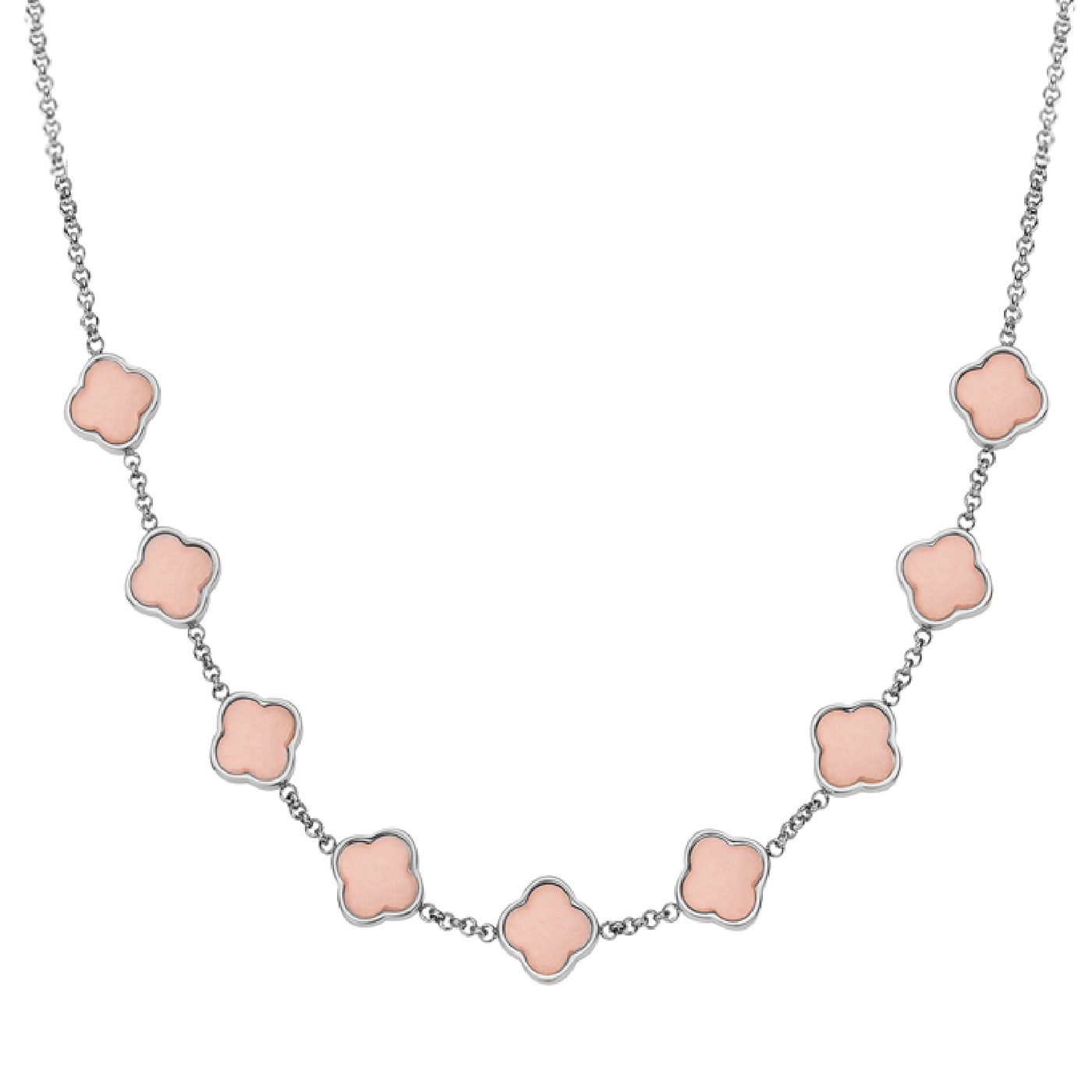 Rose Quartz Clover Custom Name Necklace (Silver)