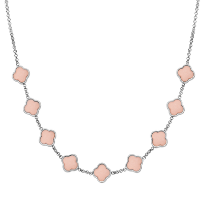 Rose Quartz Clover Custom Name Necklace (Silver)