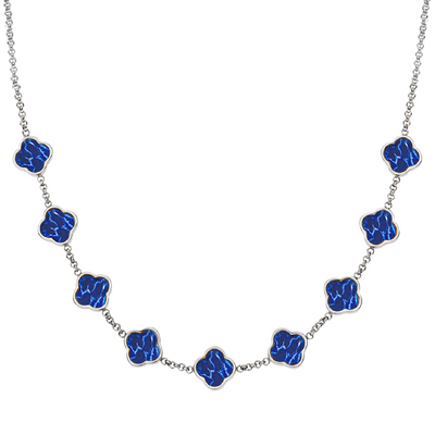 Blue Lace Agate Clover Custom Name Necklace (Silver)