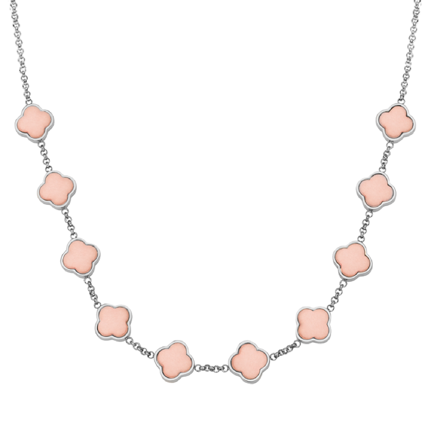 Rose Quartz Clover Custom Name Necklace (Silver)