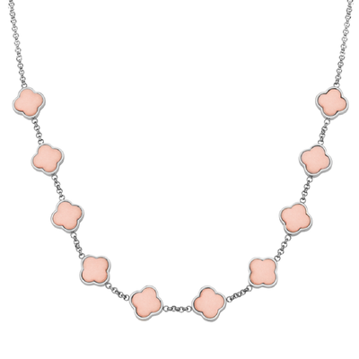 Rose Quartz Clover Custom Name Necklace (Silver)