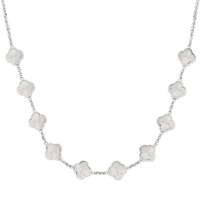 Textured Clover Custom Name Necklace (Silver)