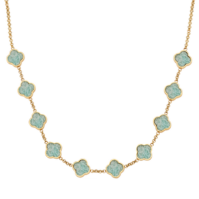 Amazonite Clover Custom Name Necklace (Gold)