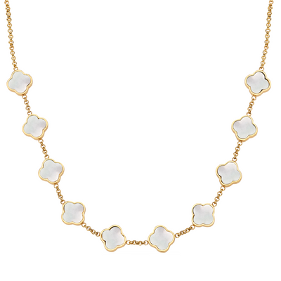 Pearl Clover Custom Name Necklace (Gold)