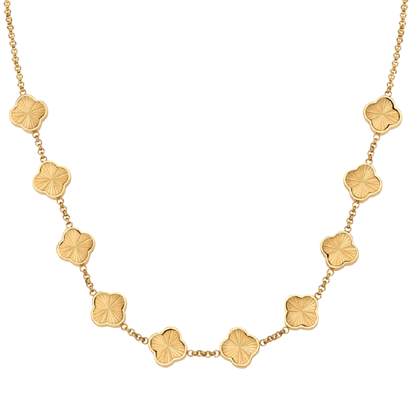 Textured Clover Custom Name Necklace (Gold)