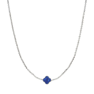 Blue Lace Agate Clover Custom Name Necklace (Silver)