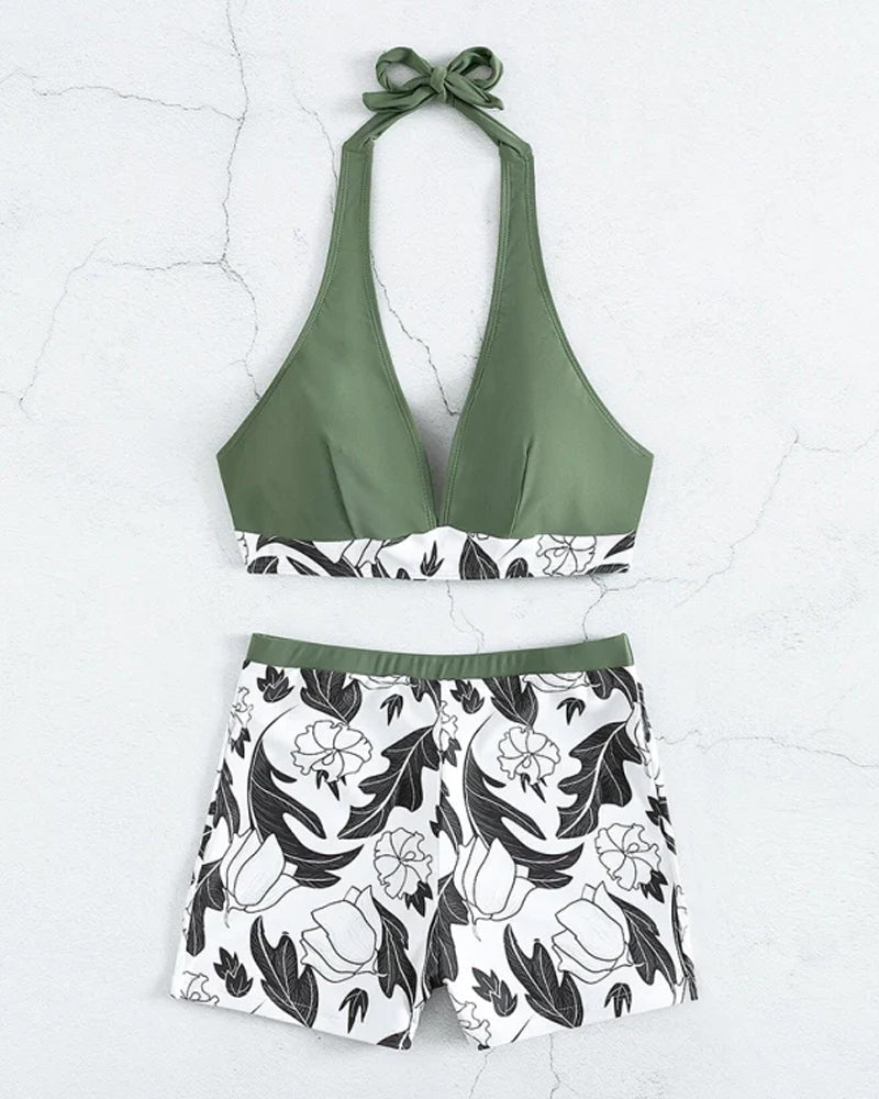 Neckholder-Bikini mit Blumendruck