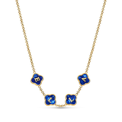 Blue Lace Agate Clover Custom Name Necklace (Gold)